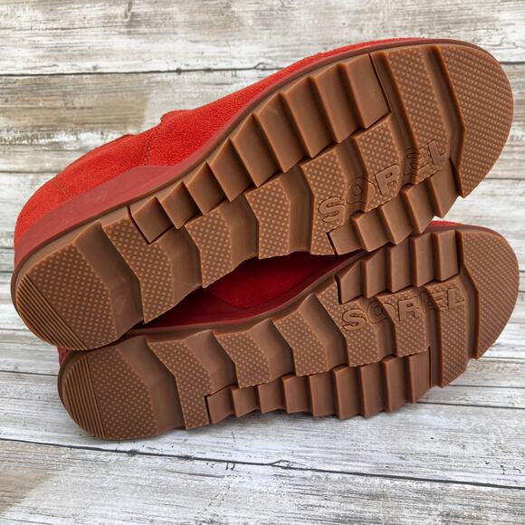 Sorel Boots Evie Pull On Bootie Sz 7.5 Orange Suede Waterproof Wedge Casual - Picture 8 of 10